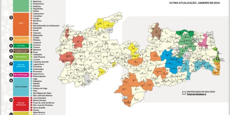 Paraíba tem novo mapa regionalizado de turismo com 60 municípios em 11 regiões