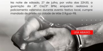 POLÍCIA MILITAR CUMPRE MANDADO DE PRISÃO NA CIDADE DE MÃE D’ÁGUA.