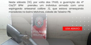 POLÍCIA MILITAR APREENDE ARMA DE FOGO NA CIDADE DE TEIXEIRA.