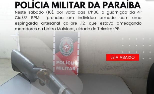 POLÍCIA MILITAR APREENDE ARMA DE FOGO NA CIDADE DE TEIXEIRA.