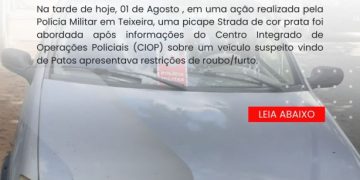 POLÍCIA MILITAR APREENDE CARRO COM RESTRIÇÃO DE ROUBO/FURTO NA CIDADE DE TEIXEIRA