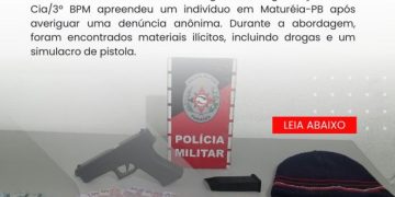 POLÍCIA MILITAR APREENDE INDIVÍDUO POR TRÁFICO DE DROGAS EM MATURÉIA.