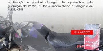 POLÍCIA MILITAR APREENDE MOTOCICLETA COM SINAIS IDENTIFICADORES ADULTERADOS EM TEIXEIRA.
