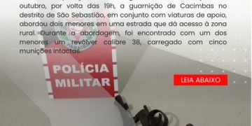 POLÍCIA MILITAR APREENDE ARMA DE FOGO NO PORTE DE UM ADOLESCENTE NO DISTRITO DE SÃO SEBASTIÃO, EM CACIMBAS