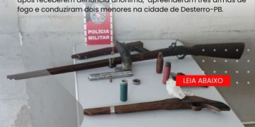 POLÍCIA MILITAR APREENDE TRÊS ARMAS E CONDUZ DOIS MENORES POR ESSE ATO INFRACIONAL EM DESTERRO-PB.