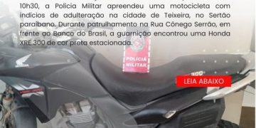 POLÍCIA MILITAR APREENDE MOTO COM SINAIS IDENTIFICADORES ADULTERADOS NA CIDADE DE TEIXEIRA
