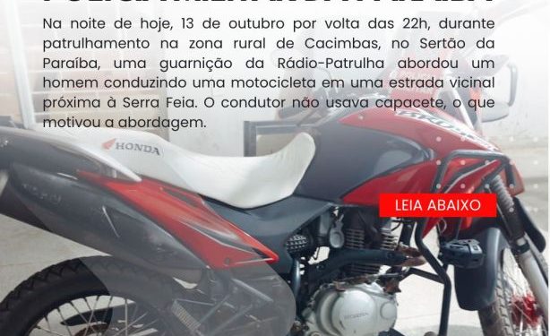 POLÍCIA MILITAR APREENDE MOTOCICLETA COM SINAIS IDENTIFICADORES ADULTERADOS EM CACIMBAS