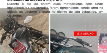 POLICIA MILITAR APREENDE DUAS MOTOCICLETAS COM SINAIS IDENTIFICADORES ALTERADOS NA ÁREA DA 4ªCIA/3ºBPM