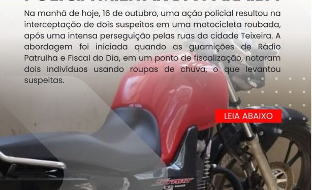 TENTATIVA DE FUGA TERMINA EM PRISÃO NA SERRA DE TEIXEIRA COM MOTOCILETA ROUBADA TENTATIVA DE FUGA TERMINA EM PRISÃO NA SERRA DE TEIXEIRA COM MOTOCILETA ROUBADA
