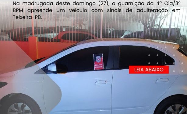 POLÍCIA MILITAR APREENDE VEÍCULO COM SINAIS DE ADULTERAÇÃO EM TEIXEIRA-PB. POLÍCIA MILITAR APREENDE VEÍCULO COM SINAIS DE ADULTERAÇÃO EM TEIXEIRA-PB.