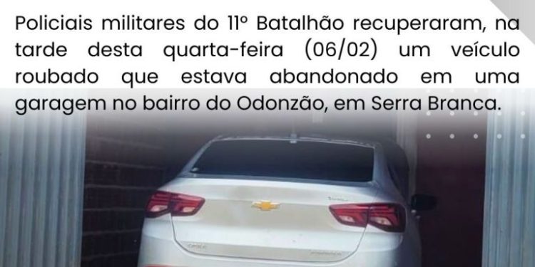 POLÍCIA MILITAR RECUPERA EM SERRA BRANCA VEÍCULO ROUBADO NO MUNICÍPIO DE AREIAL