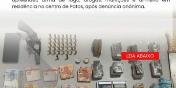 POLÍCIA MILITAR APREENDE ARMA DE FOGO, DROGAS E MUNIÇÕES DURANTE PATRULHAMENTO EM PATOS.