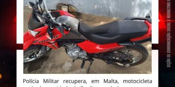 POLÍCIA MILITAR RECUPERA MOTOCICLETA ROUBADA EM AÇÃO RÁPIDA NO MUNICÍPIO DE MALTA.